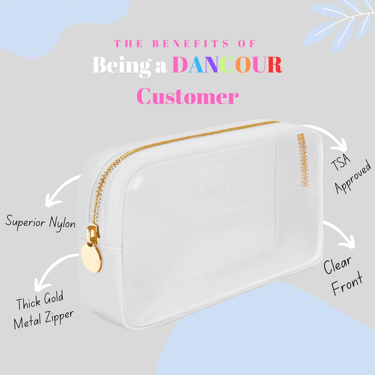 Large Clear Makeup Bag TSA-Approved Travel Cosmetic Pouch Spacious Transparent Toiletry Bag for Women and Girls Waterproof Clear Organizer Case Light Blue
