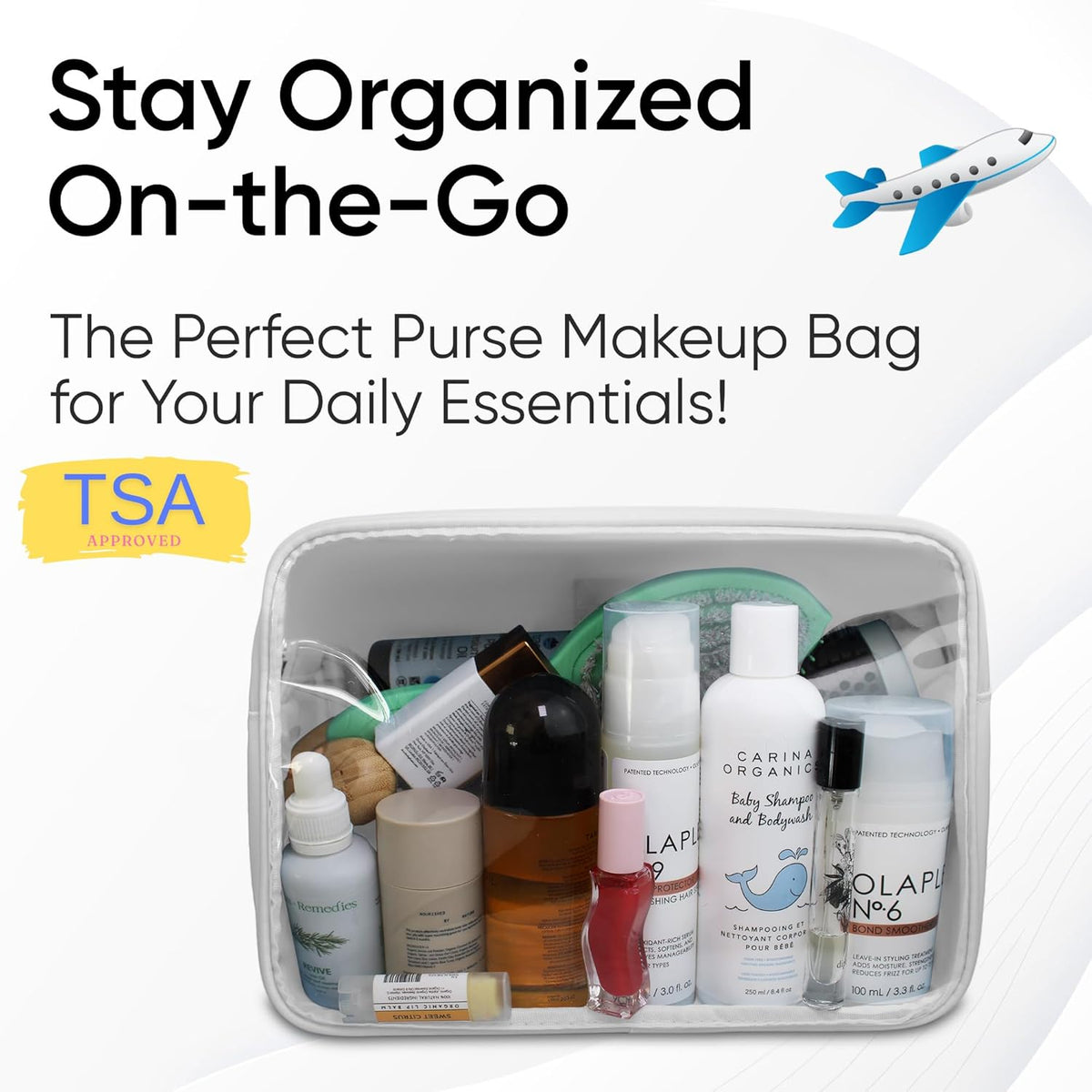 Large Clear Makeup Bag TSA-Approved Travel Cosmetic Pouch Spacious Transparent Toiletry Bag for Women and Girls Waterproof Clear Organizer Case Light Blue