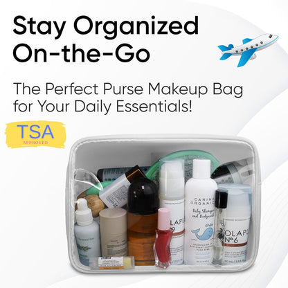Large Clear Makeup Bag TSA-Approved Travel Cosmetic Pouch Spacious Transparent Toiletry Bag for Women and Girls Waterproof Clear Organizer Case Light Blue