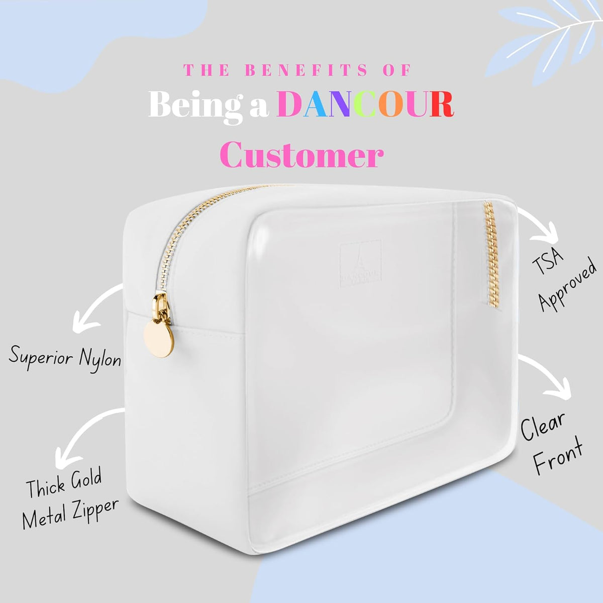 Large Clear Makeup Bag TSA-Approved Travel Cosmetic Pouch Spacious Transparent Toiletry Bag for Women and Girls Waterproof Clear Organizer Case Light Blue