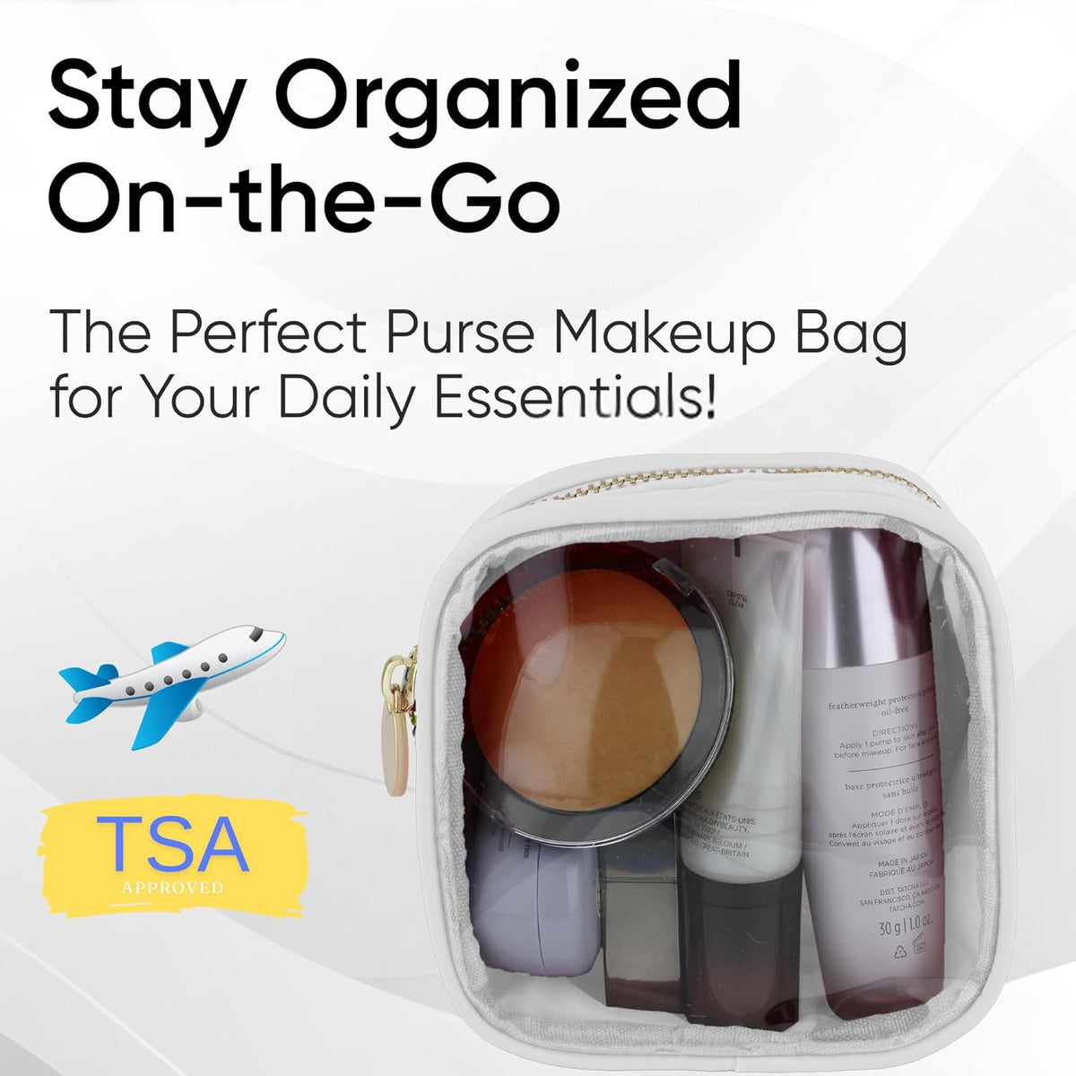 Large Clear Makeup Bag TSA-Approved Travel Cosmetic Pouch Spacious Transparent Toiletry Bag for Women and Girls Waterproof Clear Organizer Case Light Blue