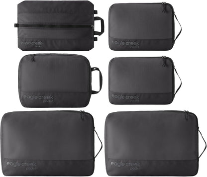 Pack-It Reveal Extended Stay Set - Compression Travel Packing Cubes Set - Eco-Friendly - Quick-Drying, Water-Resistant Fabric - Pack of 6 - Black