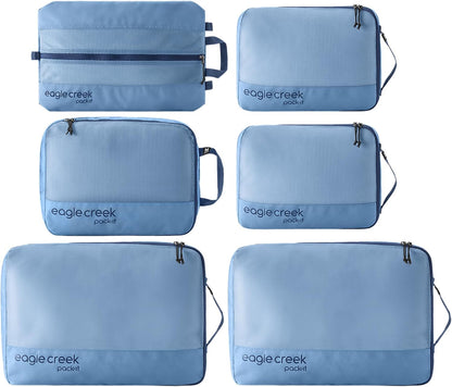 Pack-It Reveal Extended Stay Set - Compression Travel Packing Cubes Set - Eco-Friendly - Quick-Drying, Water-Resistant Fabric - Pack of 6 - Black