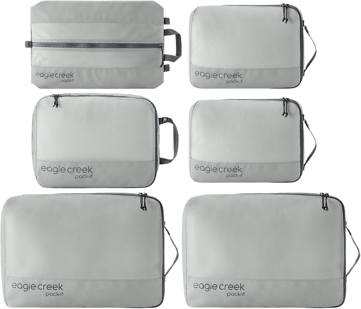 Pack-It Reveal Extended Stay Set - Compression Travel Packing Cubes Set - Eco-Friendly - Quick-Drying, Water-Resistant Fabric - Pack of 6 - Black