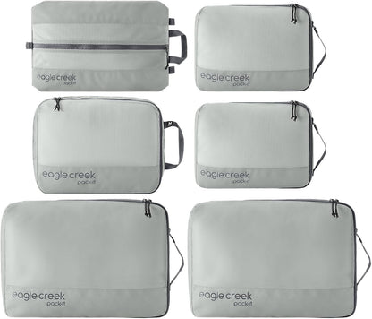 Pack-It Reveal Extended Stay Set - Compression Travel Packing Cubes Set - Eco-Friendly - Quick-Drying, Water-Resistant Fabric - Pack of 6 - Black