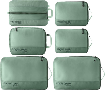 Pack-It Reveal Extended Stay Set - Compression Travel Packing Cubes Set - Eco-Friendly - Quick-Drying, Water-Resistant Fabric - Pack of 6 - Black