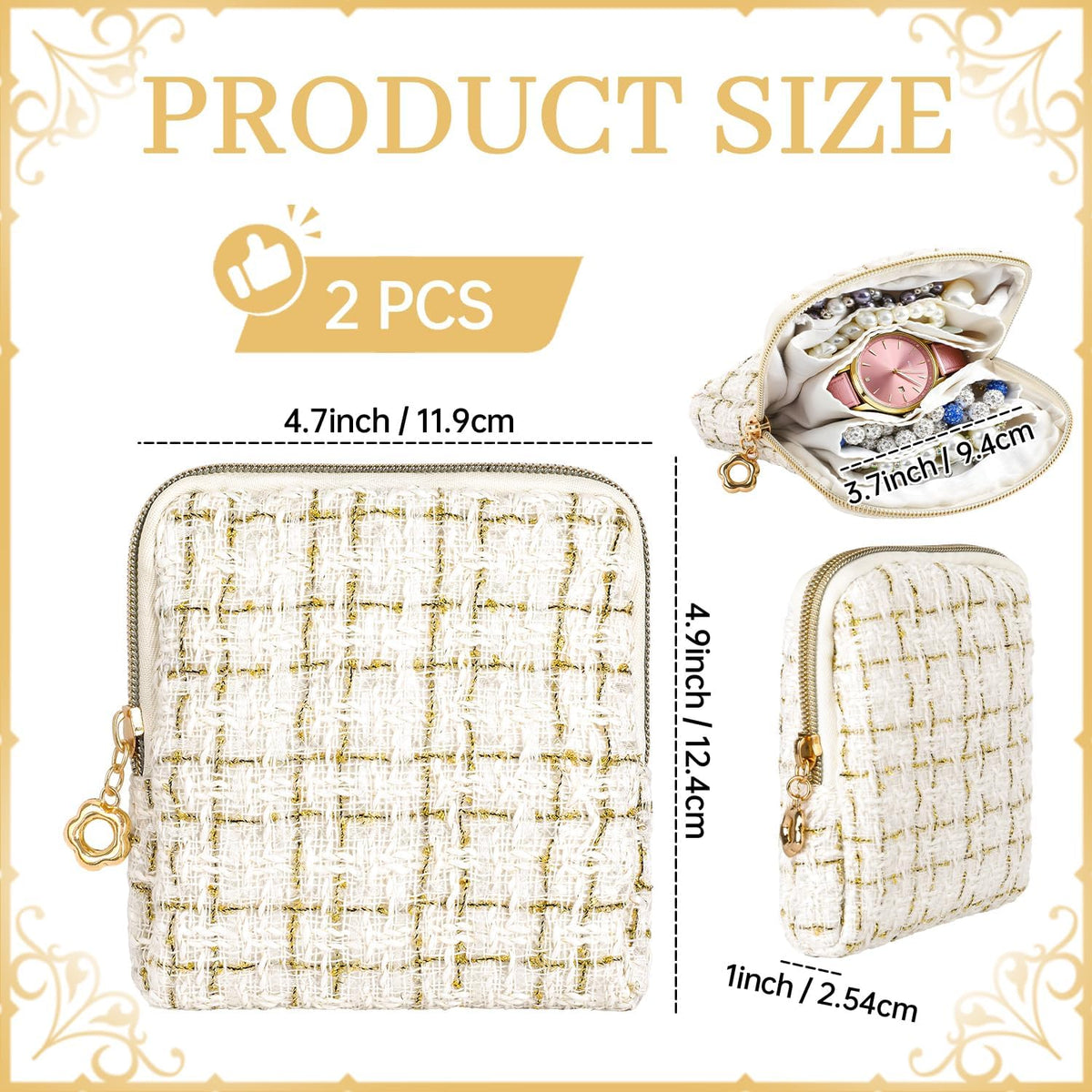 2 Pcs Jewelry Organizer Pouch, Travel Jewelry Pouch, Multi-layer Jewelry Travel Bag with Zipper, Portable Waterproof Leather Jewelries Bag for Rings, Necklaces, Earrings, Lipstick, Bracelets (Beige)
