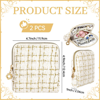 2 Pcs Jewelry Organizer Pouch, Travel Jewelry Pouch, Multi-layer Jewelry Travel Bag with Zipper, Portable Waterproof Leather Jewelries Bag for Rings, Necklaces, Earrings, Lipstick, Bracelets (Beige)