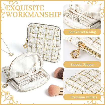 2 Pcs Jewelry Organizer Pouch, Travel Jewelry Pouch, Multi-layer Jewelry Travel Bag with Zipper, Portable Waterproof Leather Jewelries Bag for Rings, Necklaces, Earrings, Lipstick, Bracelets (Beige)