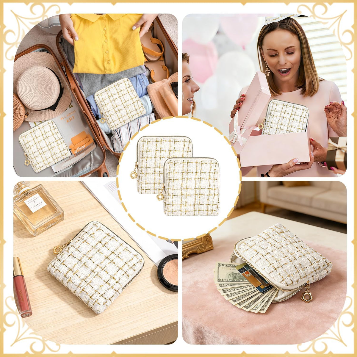 2 Pcs Jewelry Organizer Pouch, Travel Jewelry Pouch, Multi-layer Jewelry Travel Bag with Zipper, Portable Waterproof Leather Jewelries Bag for Rings, Necklaces, Earrings, Lipstick, Bracelets (Beige)