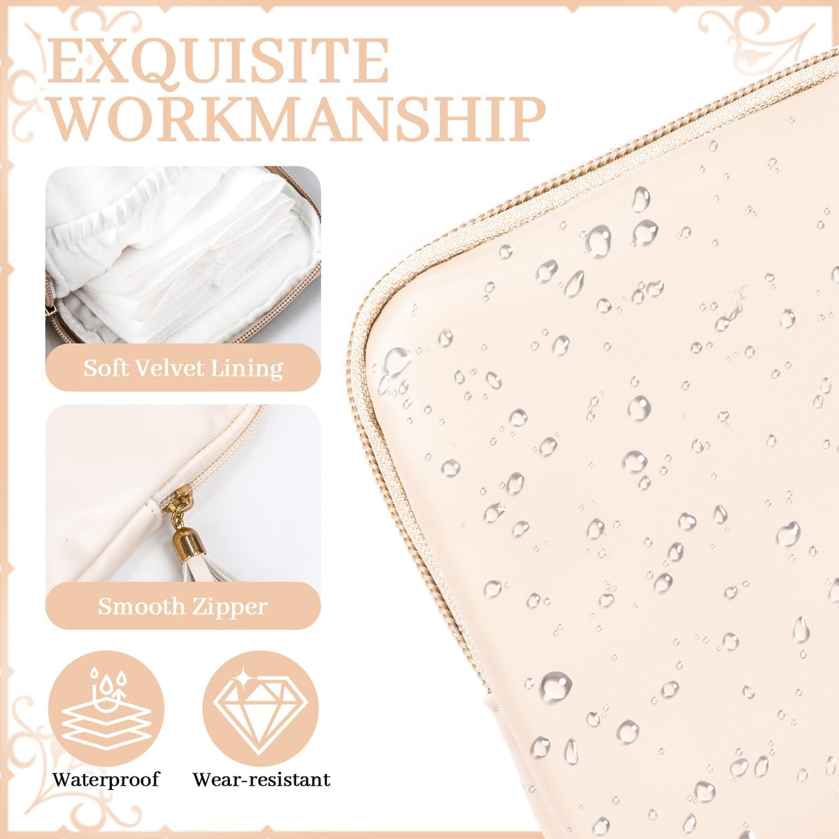 2 Pcs Jewelry Organizer Pouch, Travel Jewelry Pouch, Multi-layer Jewelry Travel Bag with Zipper, Portable Waterproof Leather Jewelries Bag for Rings, Necklaces, Earrings, Lipstick, Bracelets (Beige)