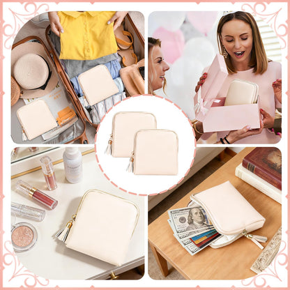 2 Pcs Jewelry Organizer Pouch, Travel Jewelry Pouch, Multi-layer Jewelry Travel Bag with Zipper, Portable Waterproof Leather Jewelries Bag for Rings, Necklaces, Earrings, Lipstick, Bracelets (Beige)