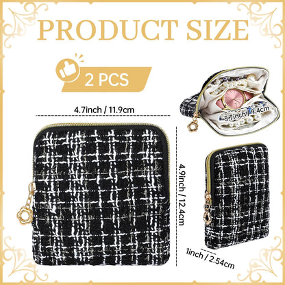 2 Pcs Jewelry Organizer Pouch, Travel Jewelry Pouch, Multi-layer Jewelry Travel Bag with Zipper, Portable Waterproof Leather Jewelries Bag for Rings, Necklaces, Earrings, Lipstick, Bracelets (Beige)