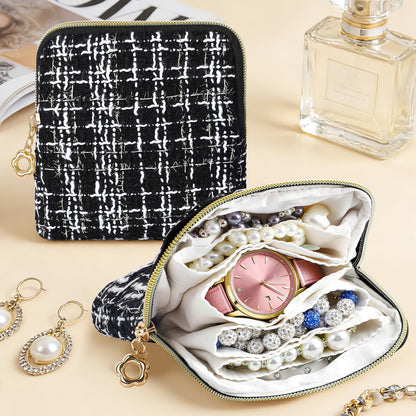 2 Pcs Jewelry Organizer Pouch, Travel Jewelry Pouch, Multi-layer Jewelry Travel Bag with Zipper, Portable Waterproof Leather Jewelries Bag for Rings, Necklaces, Earrings, Lipstick, Bracelets (Beige)