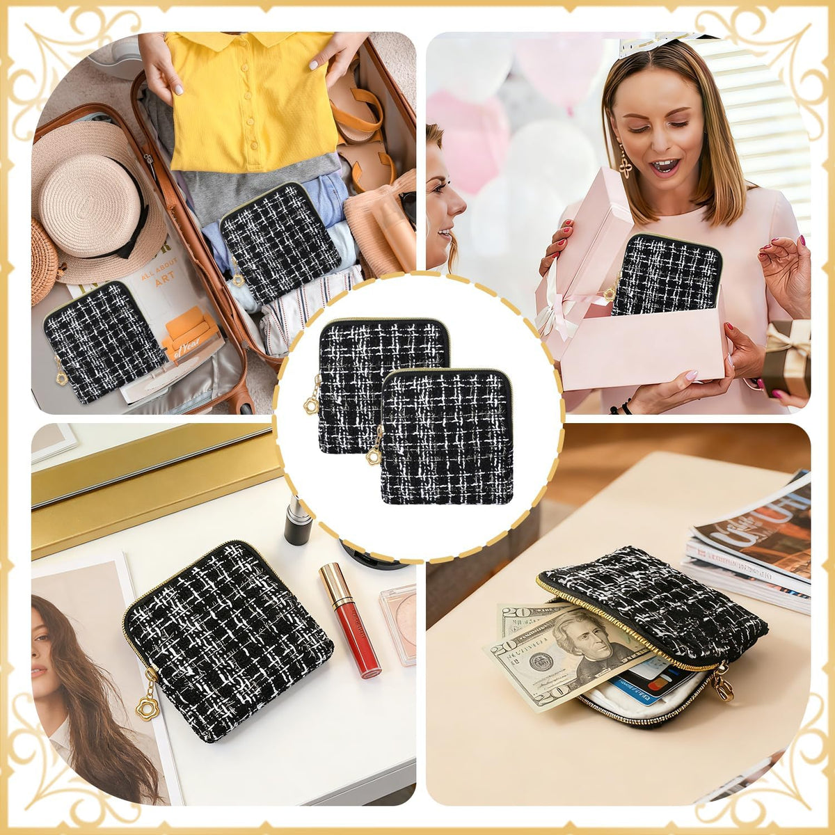2 Pcs Jewelry Organizer Pouch, Travel Jewelry Pouch, Multi-layer Jewelry Travel Bag with Zipper, Portable Waterproof Leather Jewelries Bag for Rings, Necklaces, Earrings, Lipstick, Bracelets (Beige)