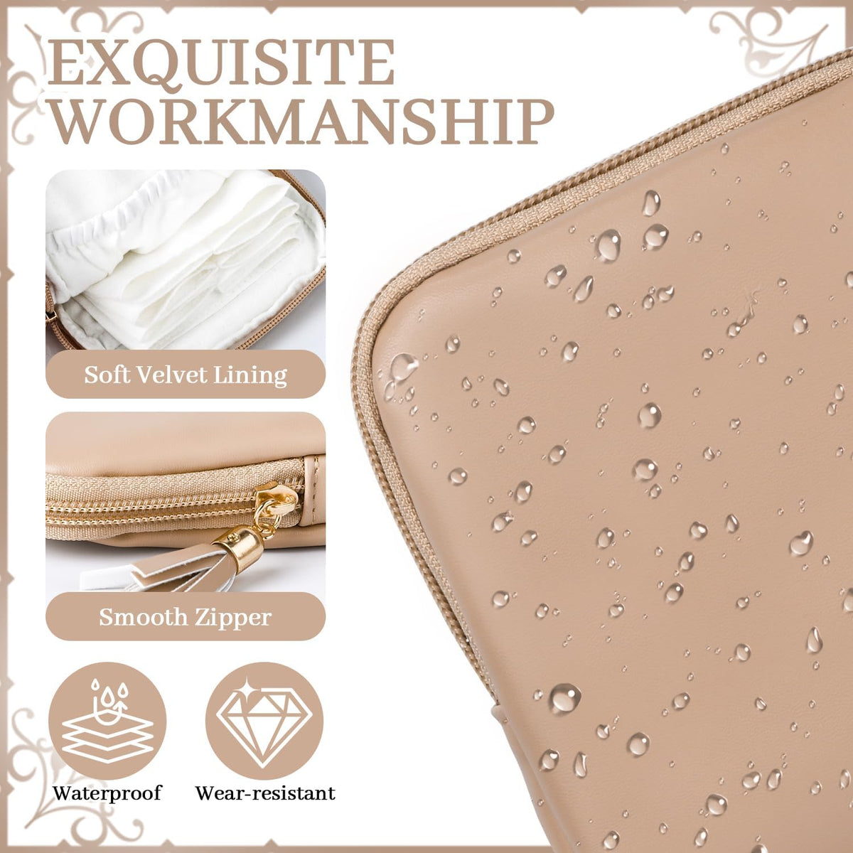 2 Pcs Jewelry Organizer Pouch, Travel Jewelry Pouch, Multi-layer Jewelry Travel Bag with Zipper, Portable Waterproof Leather Jewelries Bag for Rings, Necklaces, Earrings, Lipstick, Bracelets (Beige)