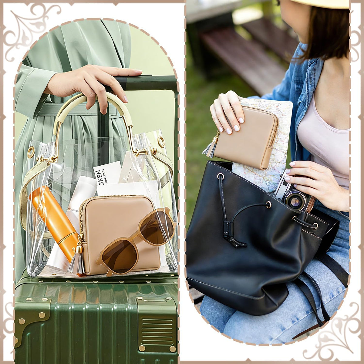 2 Pcs Jewelry Organizer Pouch, Travel Jewelry Pouch, Multi-layer Jewelry Travel Bag with Zipper, Portable Waterproof Leather Jewelries Bag for Rings, Necklaces, Earrings, Lipstick, Bracelets (Beige)