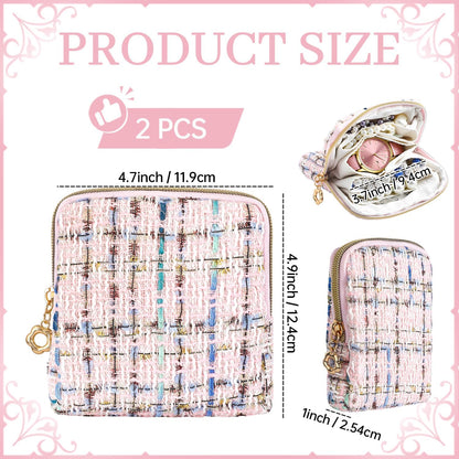 2 Pcs Jewelry Organizer Pouch, Travel Jewelry Pouch, Multi-layer Jewelry Travel Bag with Zipper, Portable Waterproof Leather Jewelries Bag for Rings, Necklaces, Earrings, Lipstick, Bracelets (Beige)