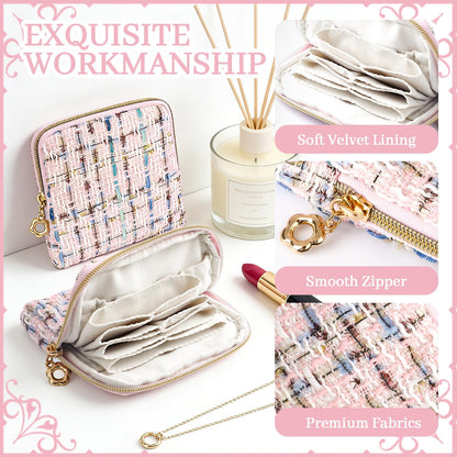 2 Pcs Jewelry Organizer Pouch, Travel Jewelry Pouch, Multi-layer Jewelry Travel Bag with Zipper, Portable Waterproof Leather Jewelries Bag for Rings, Necklaces, Earrings, Lipstick, Bracelets (Beige)
