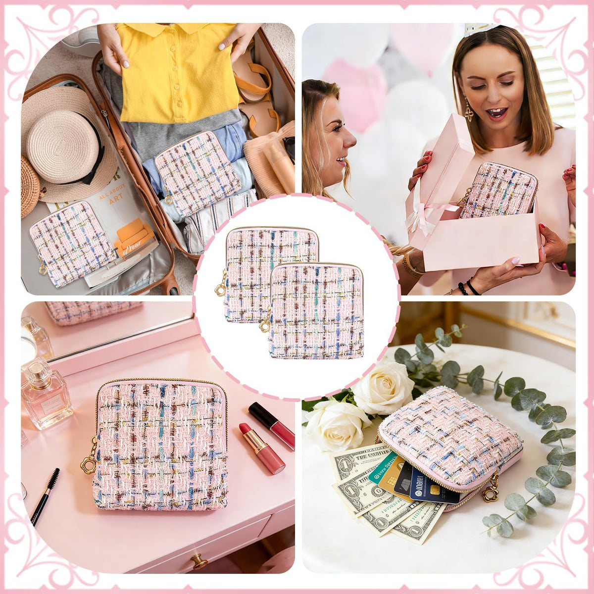 2 Pcs Jewelry Organizer Pouch, Travel Jewelry Pouch, Multi-layer Jewelry Travel Bag with Zipper, Portable Waterproof Leather Jewelries Bag for Rings, Necklaces, Earrings, Lipstick, Bracelets (Beige)