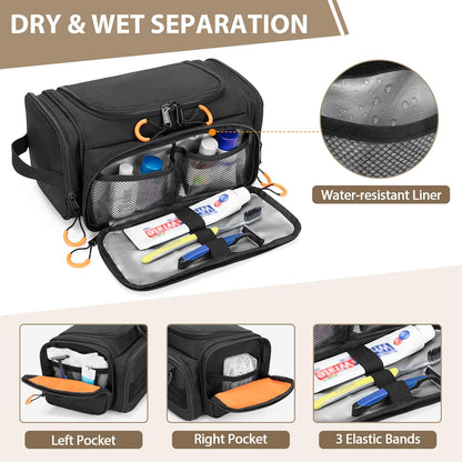 Tactical Toiletry Bag for Men, Hanging Hygiene Bag, Travel Dopp Kit | Mens Toiletry Bag with Hook, Dry & Wet Pockets, Travel Hygiene Organizer Bag for Shaving, Shower Essentials and Toiletries