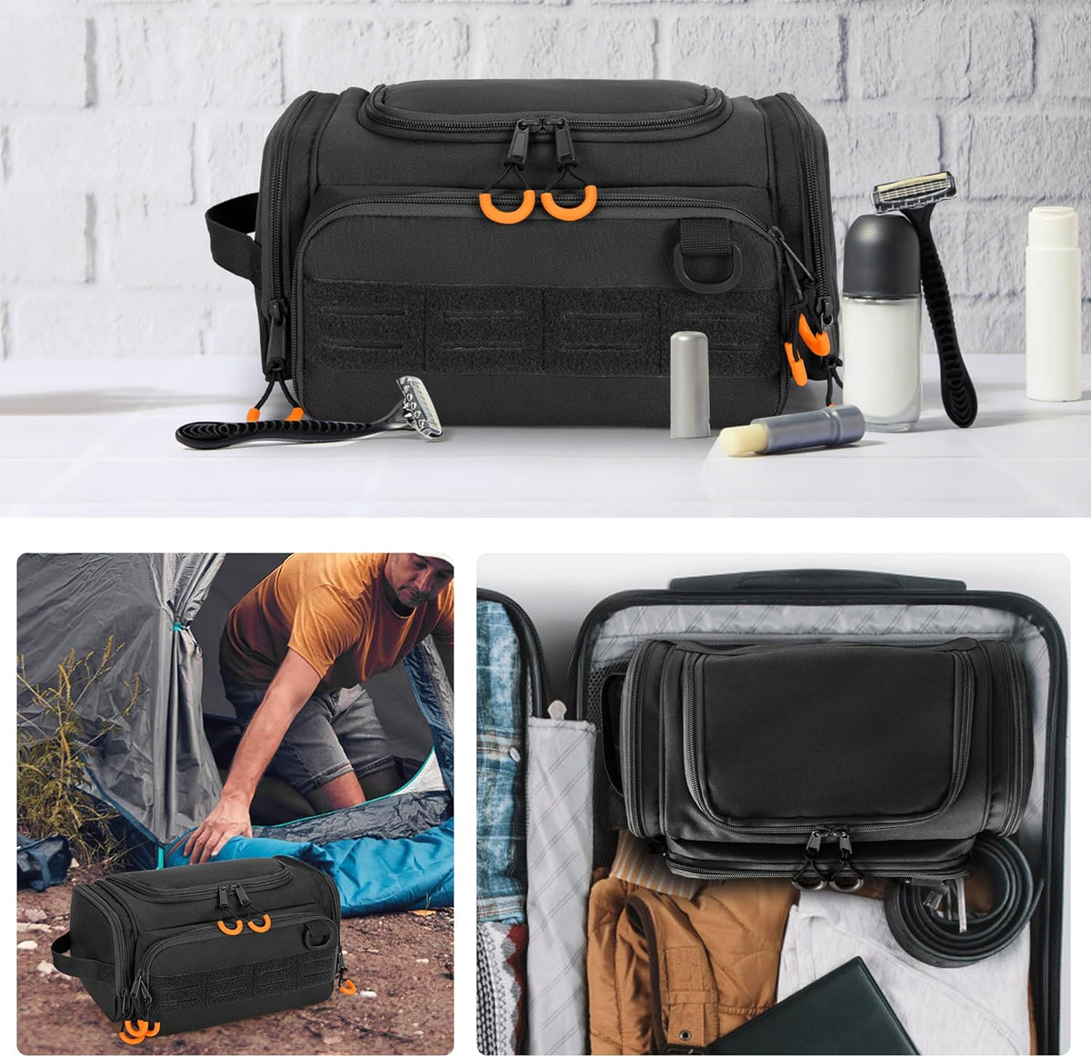 Tactical Toiletry Bag for Men, Hanging Hygiene Bag, Travel Dopp Kit | Mens Toiletry Bag with Hook, Dry & Wet Pockets, Travel Hygiene Organizer Bag for Shaving, Shower Essentials and Toiletries