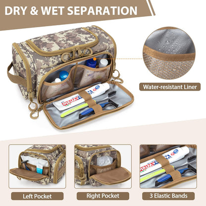 Tactical Toiletry Bag for Men, Hanging Hygiene Bag, Travel Dopp Kit | Mens Toiletry Bag with Hook, Dry & Wet Pockets, Travel Hygiene Organizer Bag for Shaving, Shower Essentials and Toiletries