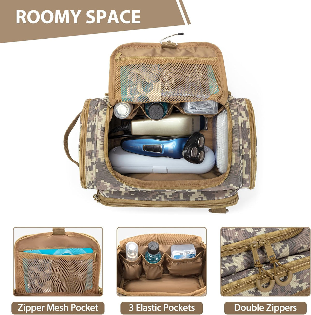 Tactical Toiletry Bag for Men, Hanging Hygiene Bag, Travel Dopp Kit | Mens Toiletry Bag with Hook, Dry & Wet Pockets, Travel Hygiene Organizer Bag for Shaving, Shower Essentials and Toiletries