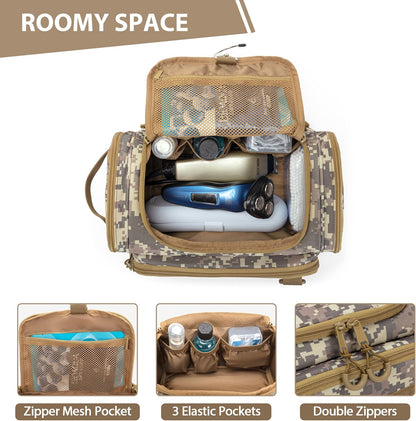Tactical Toiletry Bag for Men, Hanging Hygiene Bag, Travel Dopp Kit | Mens Toiletry Bag with Hook, Dry & Wet Pockets, Travel Hygiene Organizer Bag for Shaving, Shower Essentials and Toiletries