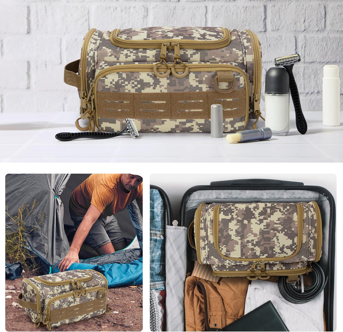 Tactical Toiletry Bag for Men, Hanging Hygiene Bag, Travel Dopp Kit | Mens Toiletry Bag with Hook, Dry & Wet Pockets, Travel Hygiene Organizer Bag for Shaving, Shower Essentials and Toiletries