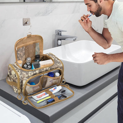 Tactical Toiletry Bag for Men, Hanging Hygiene Bag, Travel Dopp Kit | Mens Toiletry Bag with Hook, Dry & Wet Pockets, Travel Hygiene Organizer Bag for Shaving, Shower Essentials and Toiletries