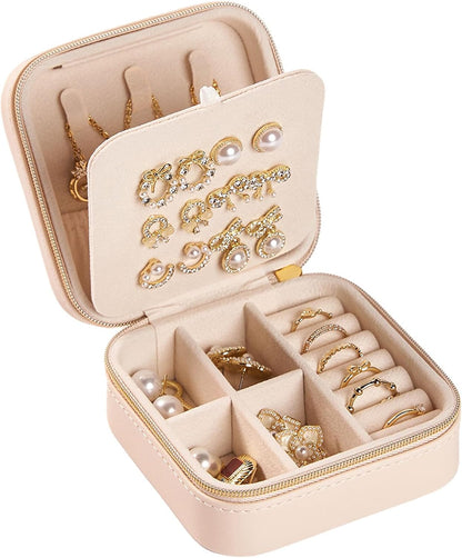 Travel Jewelry Box, PU Leather Organizer for Women Girls, Portable Case | Double Layer Structure with Earring Board, Ring Slots and Necklace Hooks, Keeps Accessories Neat for Trips and Daily Use