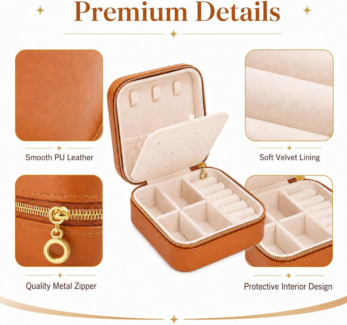 Travel Jewelry Box, PU Leather Organizer for Women Girls, Portable Case | Double Layer Structure with Earring Board, Ring Slots and Necklace Hooks, Keeps Accessories Neat for Trips and Daily Use