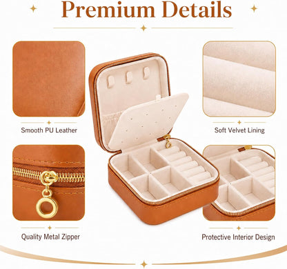 Travel Jewelry Box, PU Leather Organizer for Women Girls, Portable Case | Double Layer Structure with Earring Board, Ring Slots and Necklace Hooks, Keeps Accessories Neat for Trips and Daily Use