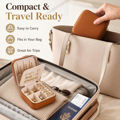 Travel Jewelry Box, PU Leather Organizer for Women Girls, Portable Case | Double Layer Structure with Earring Board, Ring Slots and Necklace Hooks, Keeps Accessories Neat for Trips and Daily Use