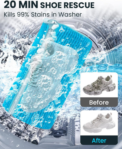 Shoe Washing Machine Bag: 2 Pack Reusable Shoes Cleaning Bags, Heavy Duty Shoe Laundry Bag for Washer & Dryer, 360° Deep Clean for Sneakers Tennis Shoes