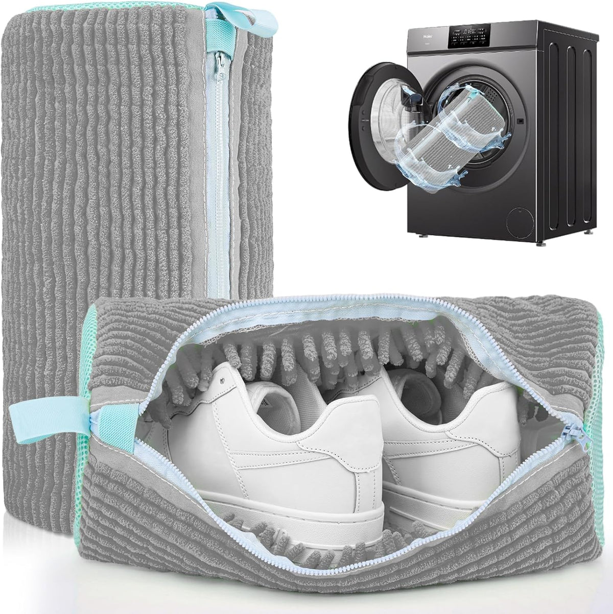 Shoe Washing Machine Bag: 2 Pack Reusable Shoes Cleaning Bags, Heavy Duty Shoe Laundry Bag for Washer & Dryer, 360° Deep Clean for Sneakers Tennis Shoes