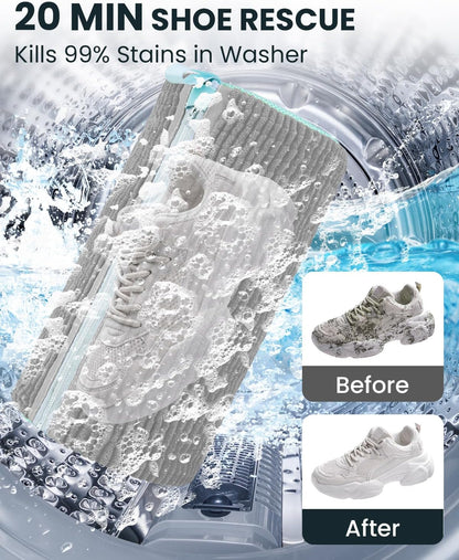 Shoe Washing Machine Bag: 2 Pack Reusable Shoes Cleaning Bags, Heavy Duty Shoe Laundry Bag for Washer & Dryer, 360° Deep Clean for Sneakers Tennis Shoes