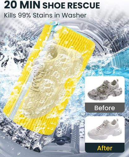 Shoe Washing Machine Bag: 2 Pack Reusable Shoes Cleaning Bags, Heavy Duty Shoe Laundry Bag for Washer & Dryer, 360° Deep Clean for Sneakers Tennis Shoes