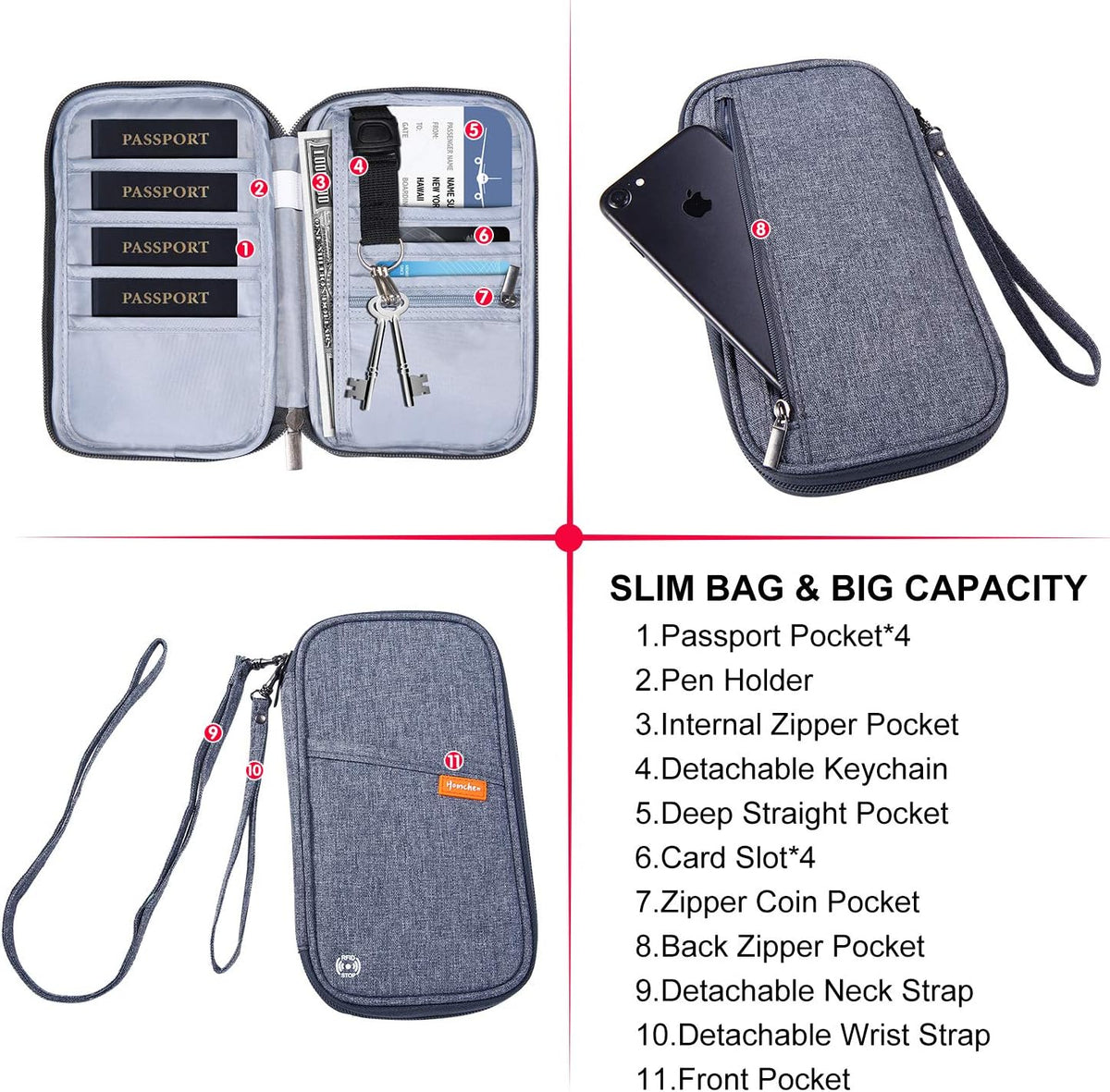 RFID Family Passport Wallet Holder Waterproof, Travel Document Organizer Credit Card Clutch Bag for Men Women (RFID Leaf)