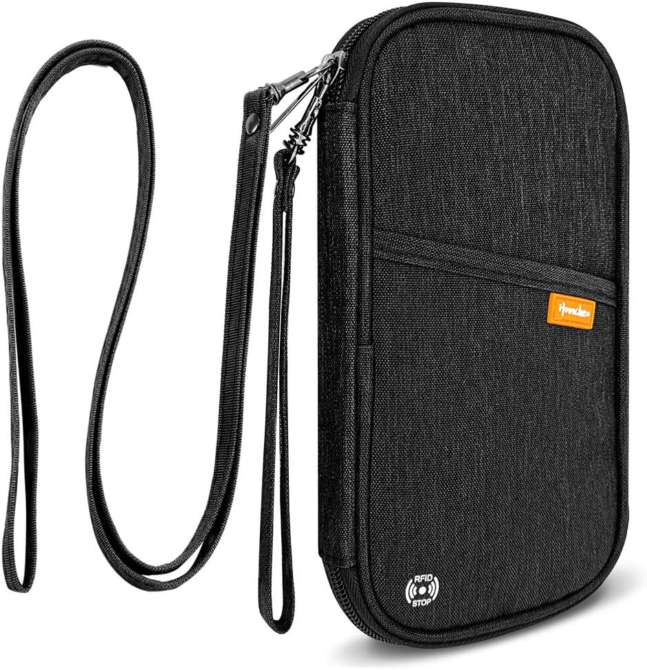 RFID Family Passport Wallet Holder Waterproof, Travel Document Organizer Credit Card Clutch Bag for Men Women (RFID Leaf)