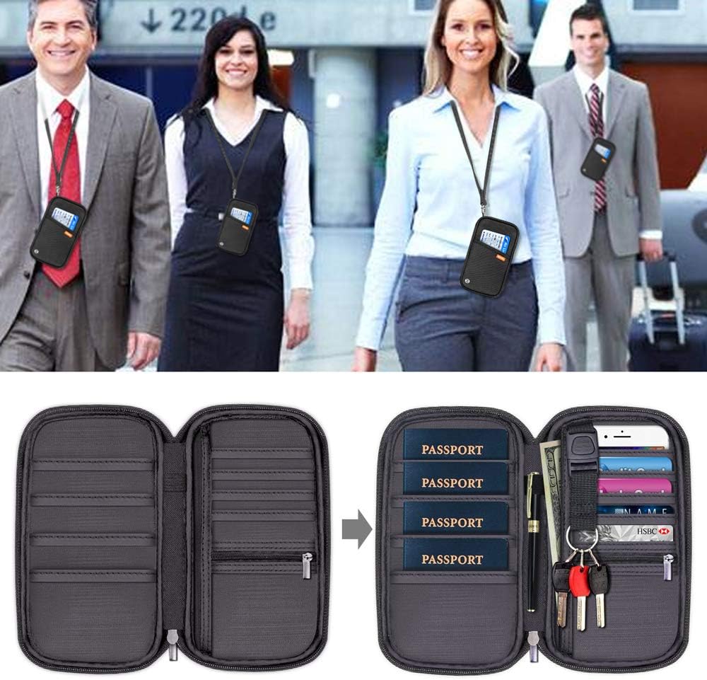 RFID Family Passport Wallet Holder Waterproof, Travel Document Organizer Credit Card Clutch Bag for Men Women (RFID Leaf)