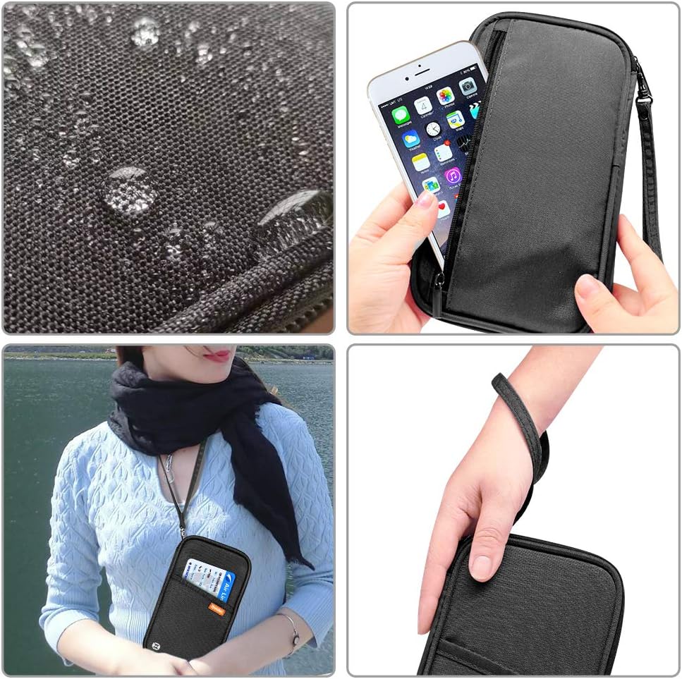 RFID Family Passport Wallet Holder Waterproof, Travel Document Organizer Credit Card Clutch Bag for Men Women (RFID Leaf)
