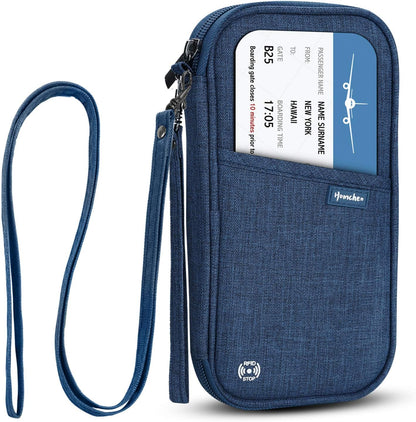 RFID Family Passport Wallet Holder Waterproof, Travel Document Organizer Credit Card Clutch Bag for Men Women (RFID Leaf)
