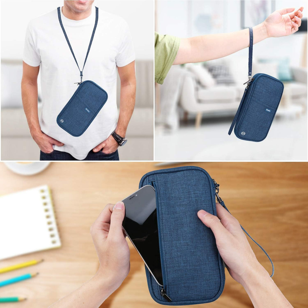 RFID Family Passport Wallet Holder Waterproof, Travel Document Organizer Credit Card Clutch Bag for Men Women (RFID Leaf)