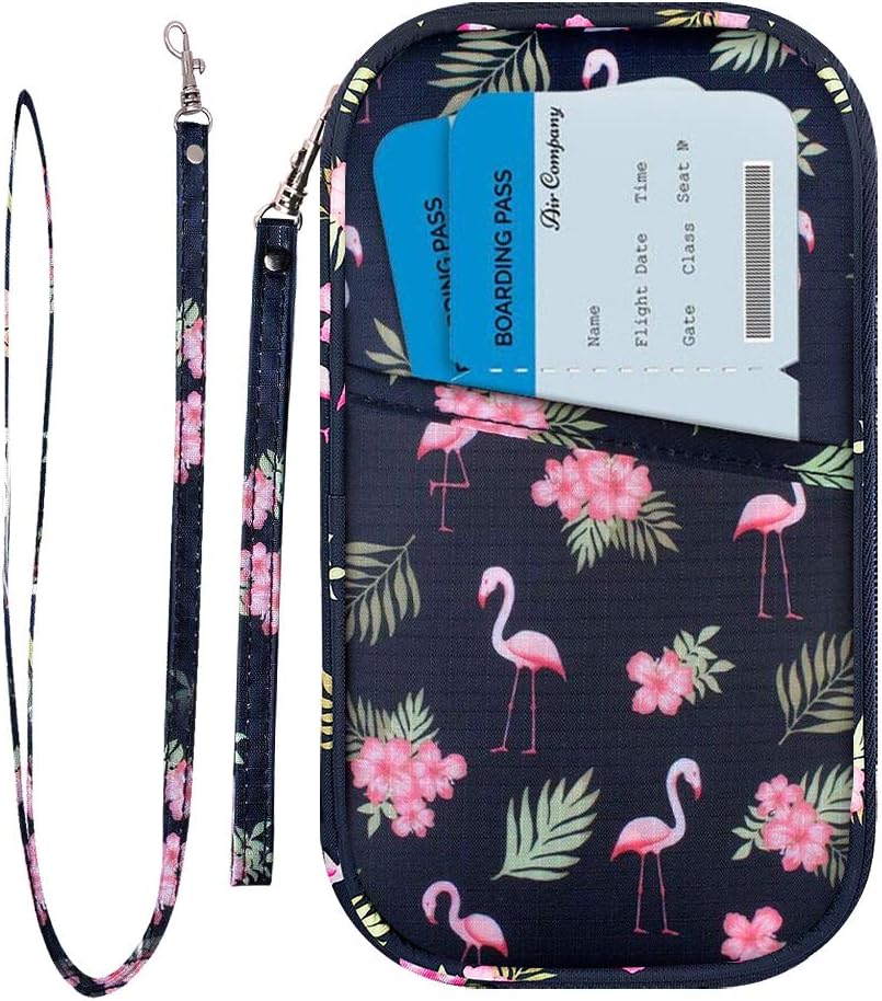 RFID Family Passport Wallet Holder Waterproof, Travel Document Organizer Credit Card Clutch Bag for Men Women (RFID Leaf)