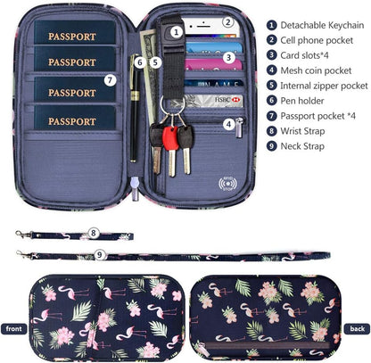 RFID Family Passport Wallet Holder Waterproof, Travel Document Organizer Credit Card Clutch Bag for Men Women (RFID Leaf)