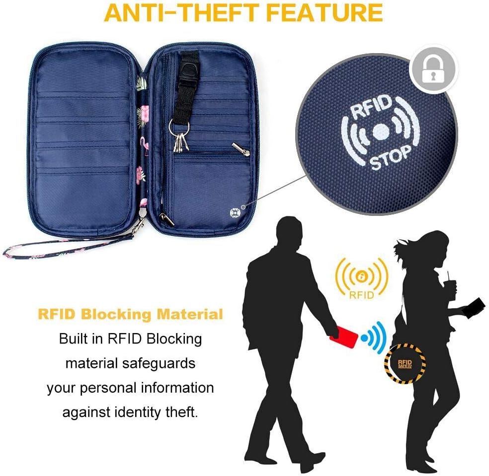 RFID Family Passport Wallet Holder Waterproof, Travel Document Organizer Credit Card Clutch Bag for Men Women (RFID Leaf)
