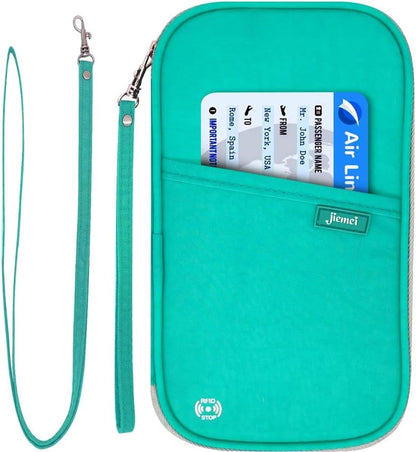 RFID Family Passport Wallet Holder Waterproof, Travel Document Organizer Credit Card Clutch Bag for Men Women (RFID Leaf)