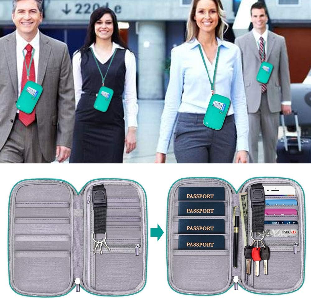 RFID Family Passport Wallet Holder Waterproof, Travel Document Organizer Credit Card Clutch Bag for Men Women (RFID Leaf)